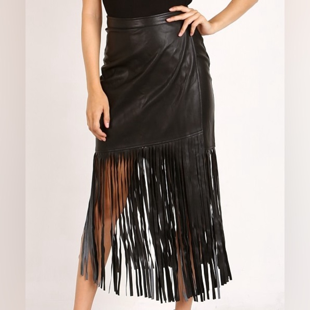 SOLD Vegan leather fringe skirt